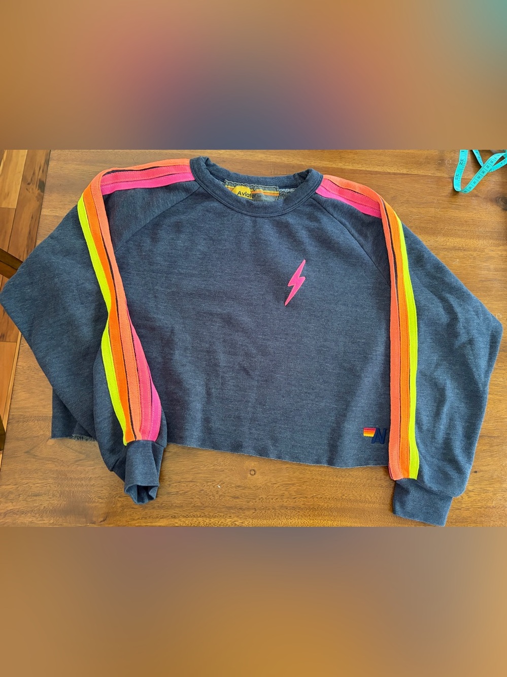 Aviator Nation Bolt Embroidery Classic Cropped Crew Sweatshirt Navy